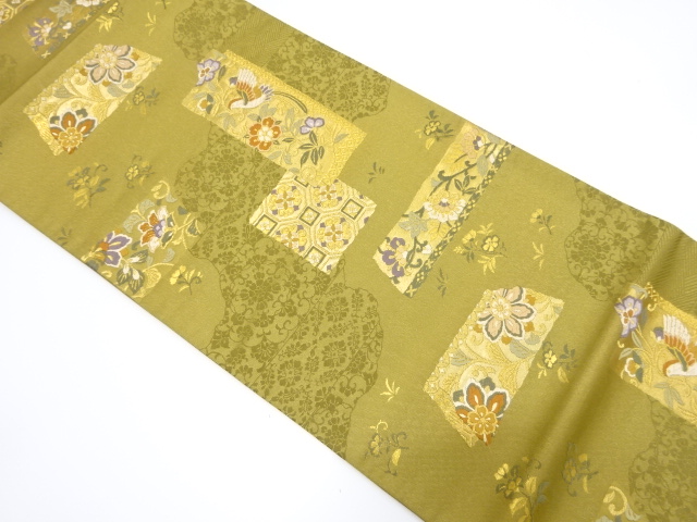 尾長鳥に花更紗模様織り出し袋帯